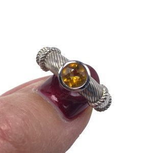 Judith Ripka Sterling Silver Citrine Round Stone Rope Bezel Ring Size 6.5